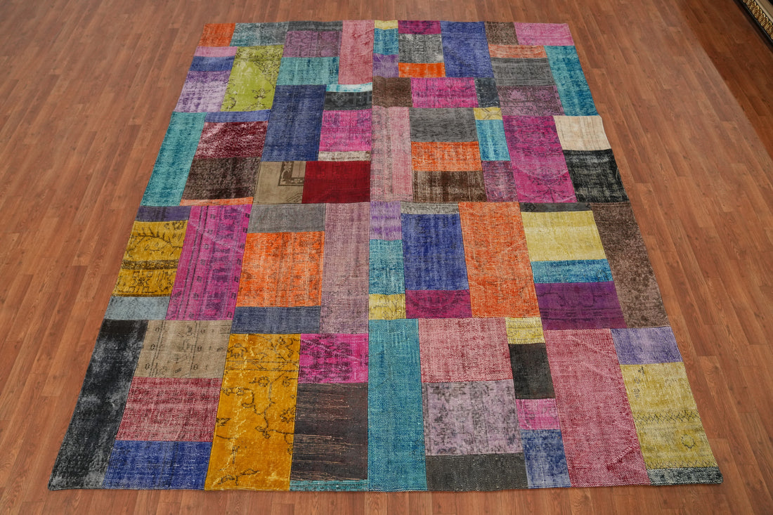 Colorful Patchwork Distressed Area Rug 8x10