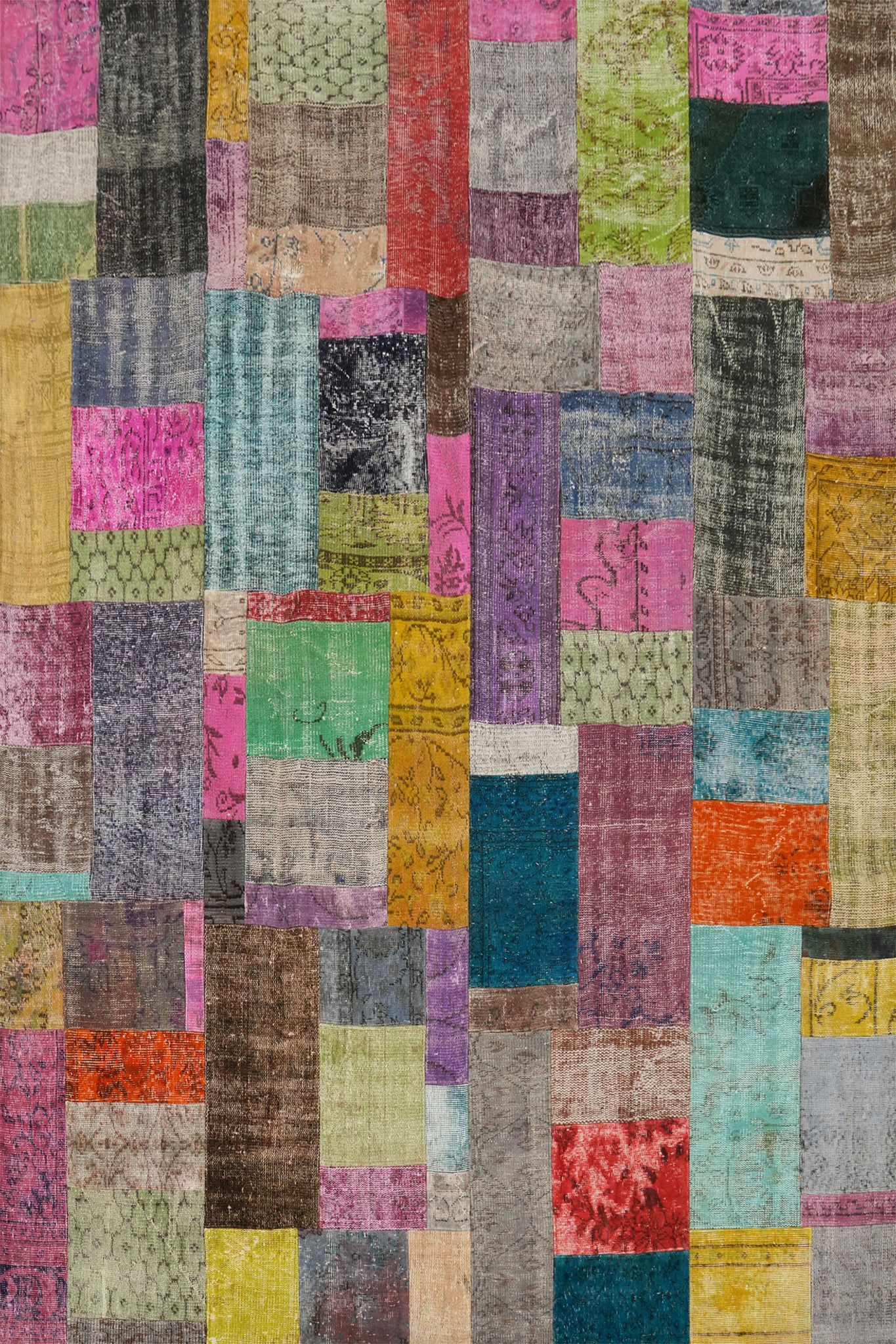 Wool Geometric Patchwork Distressed Area Rug 8x10