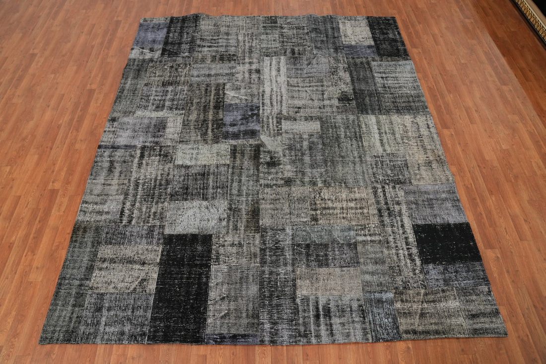 Distressed Wool Geometric Patchwork Area Rug 8x10