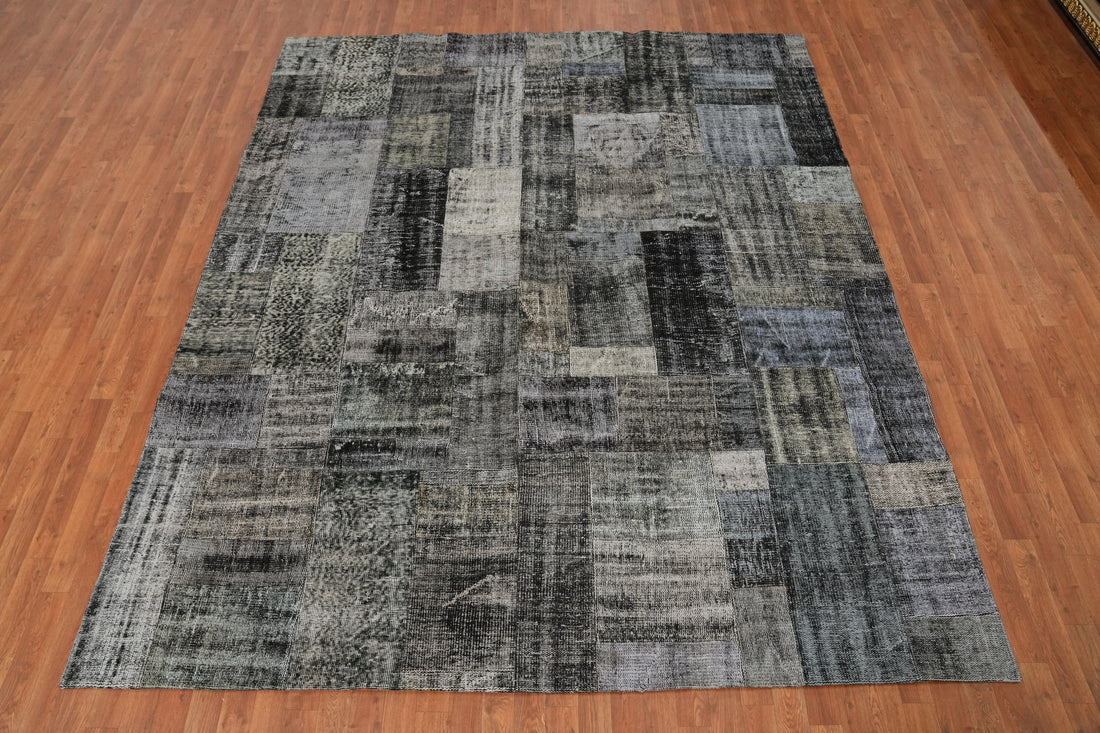 Wool Geometric Patchwork Distressed Area Rug 8x10
