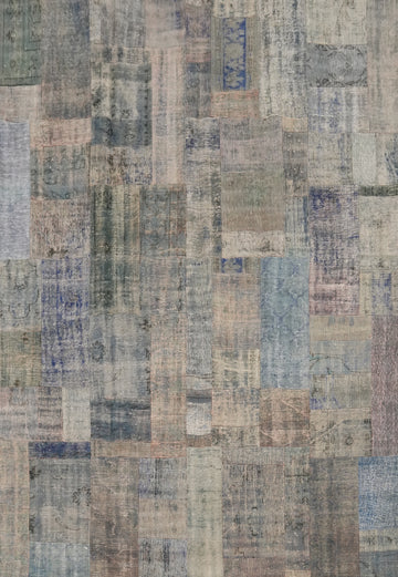 Distressed Wool Patchwork Room Size Area Rug 8x10