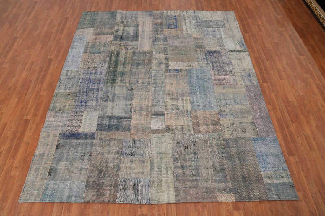 Distressed Wool Patchwork Room Size Area Rug 8x10