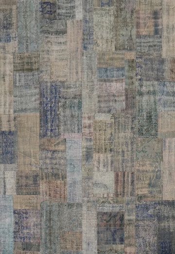 Distressed Wool Geometric Patchwork Area Rug 8x10