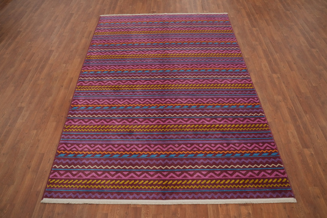 Striped Wool Gabbeh Living Room Area Rug 6x9