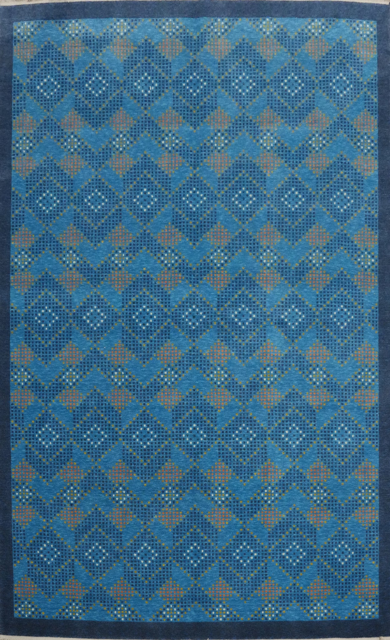Geometric Blue Gabbeh Room Size Area Rug 6x9