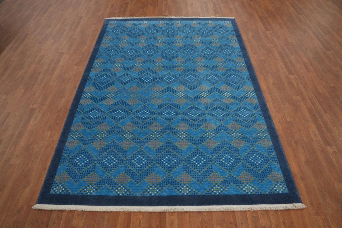 Geometric Blue Gabbeh Room Size Area Rug 6x9