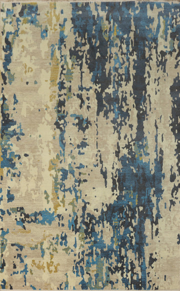 Wool Modern Abstract Distressed Look Area Rug 6x9