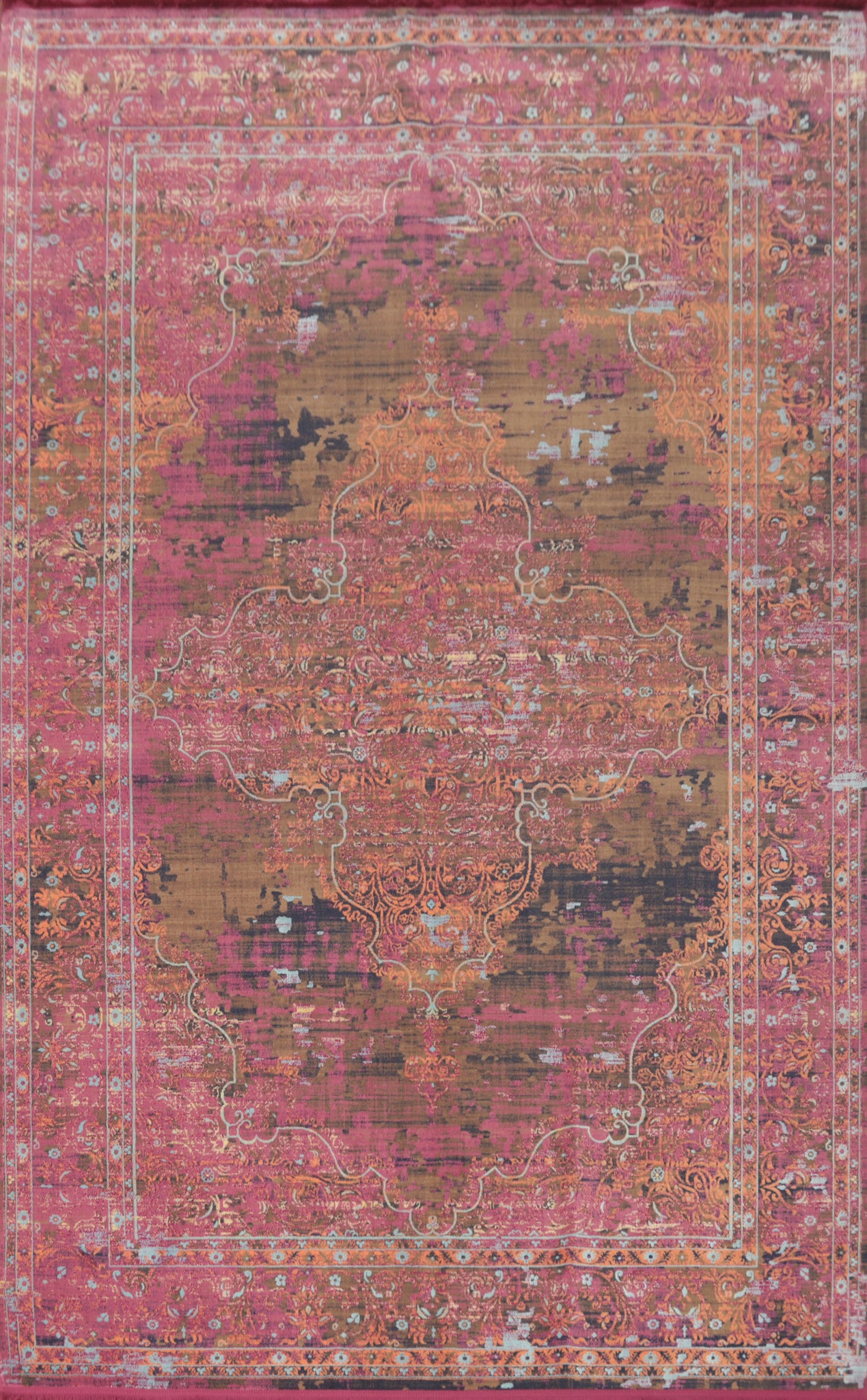 Pink Geometric Heriz Distressed Look Area Rug 6x9