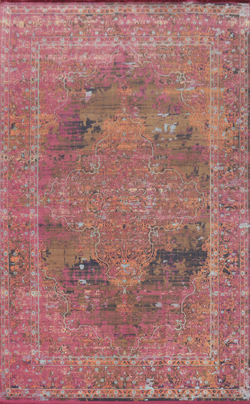Pink Geometric Heriz Distressed Look Area Rug 6x9