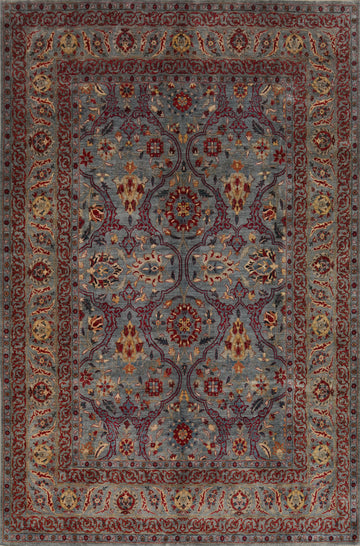 Blue Floral Ziegler Vegetable Dye Large Rug 10x14