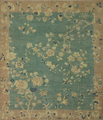 Vegetable Dye Floral Art Deco Square Area Rug 10x10