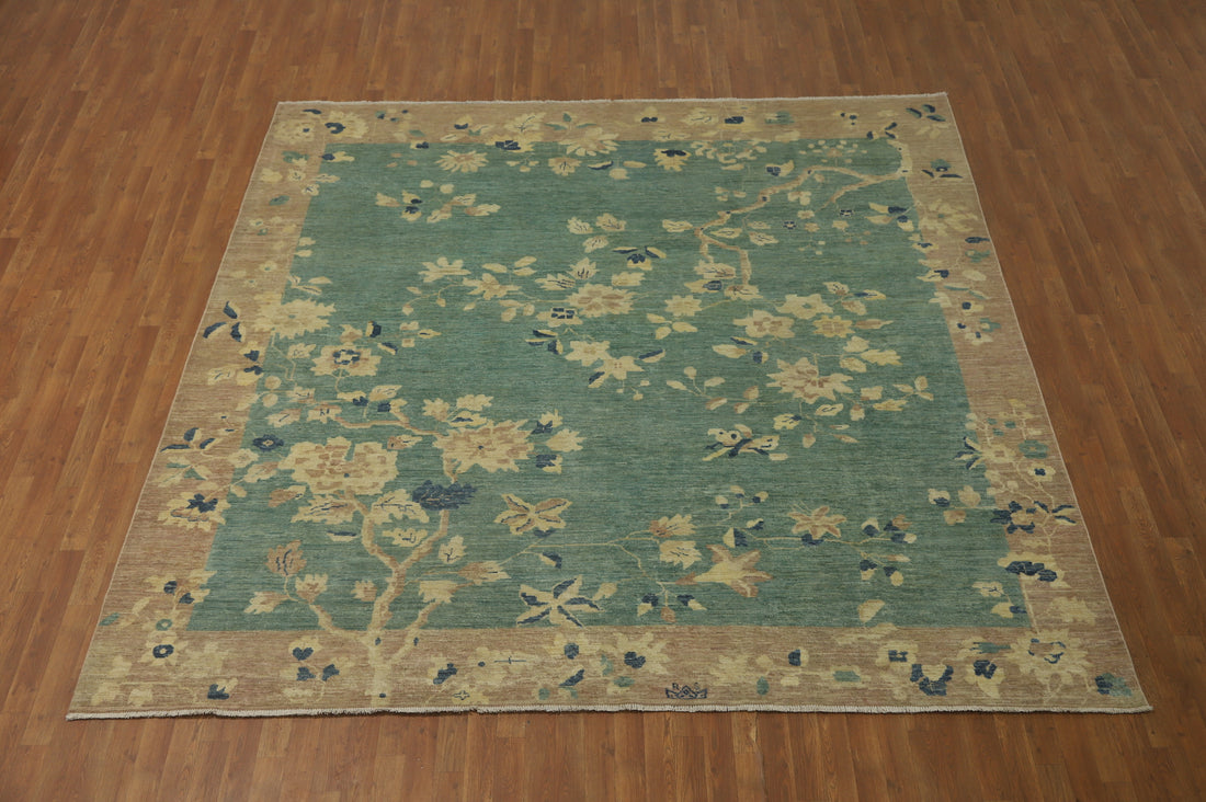 Vegetable Dye Floral Art Deco Square Area Rug 10x10