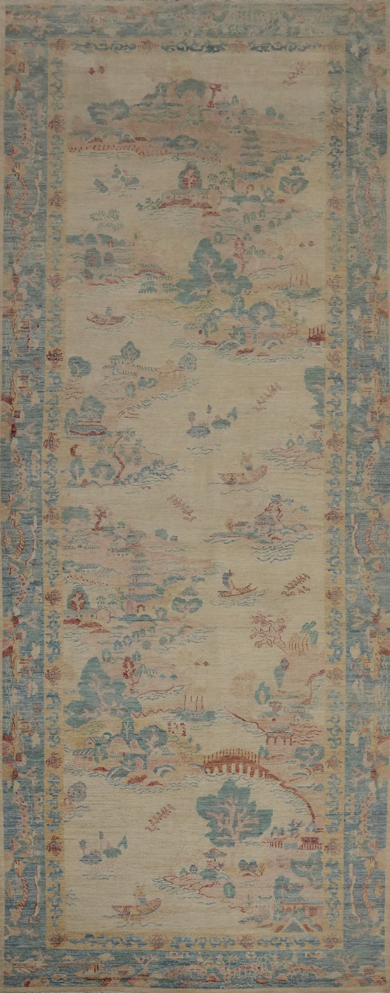 Pictorial Art Deco Vegetable Dye Large Rug 7x19