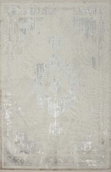 Traditional Ivory Medallion Distressed Look Rug 5x7
