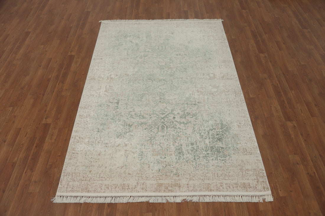 Timeless Elegance Beige & Green Distressed Look Motifs Rug 5x8