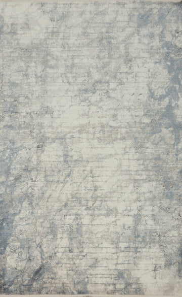 Elegant Modern Ivory & Blue Distressed Look Rug 5x7