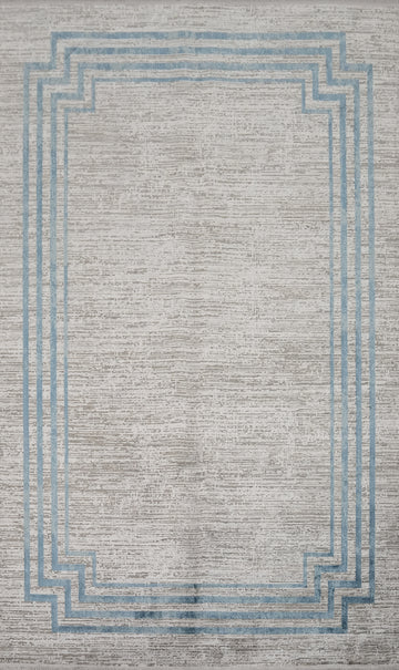 Stylish Geometric Rug with Blue Border Accent 5x7