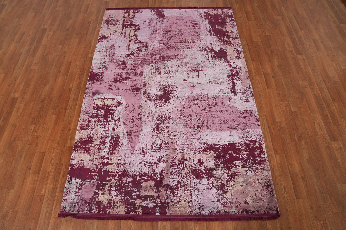 Abstract Splendor Pink and Burgundy Distressed Look Rug 5x7