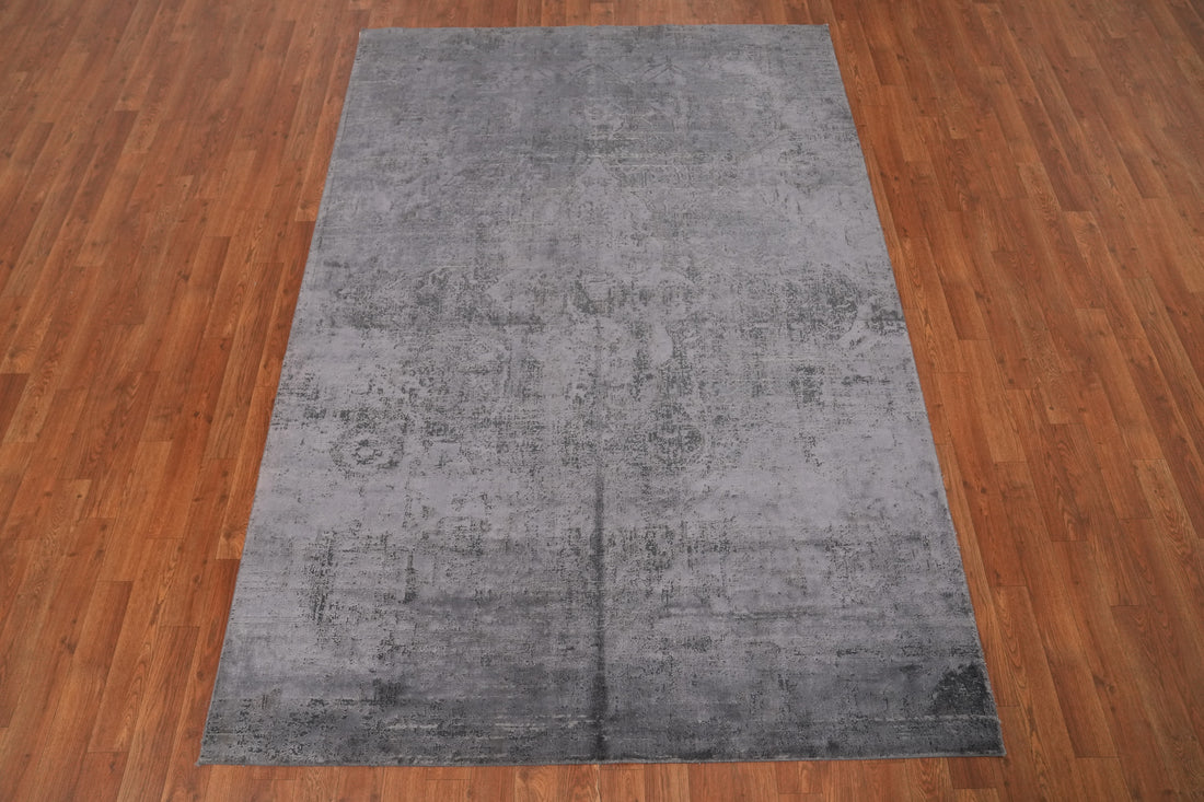 Distressed Look Finish Elegant Grey Rug 5x7