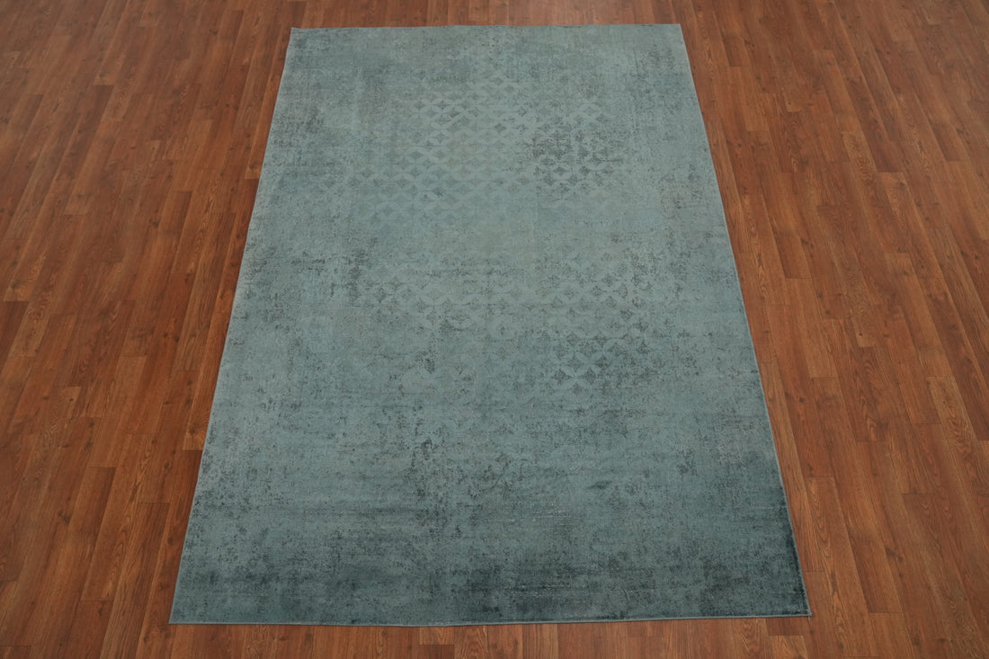 Elegant Blue Geometric Distressed Look Area Rug 5x7