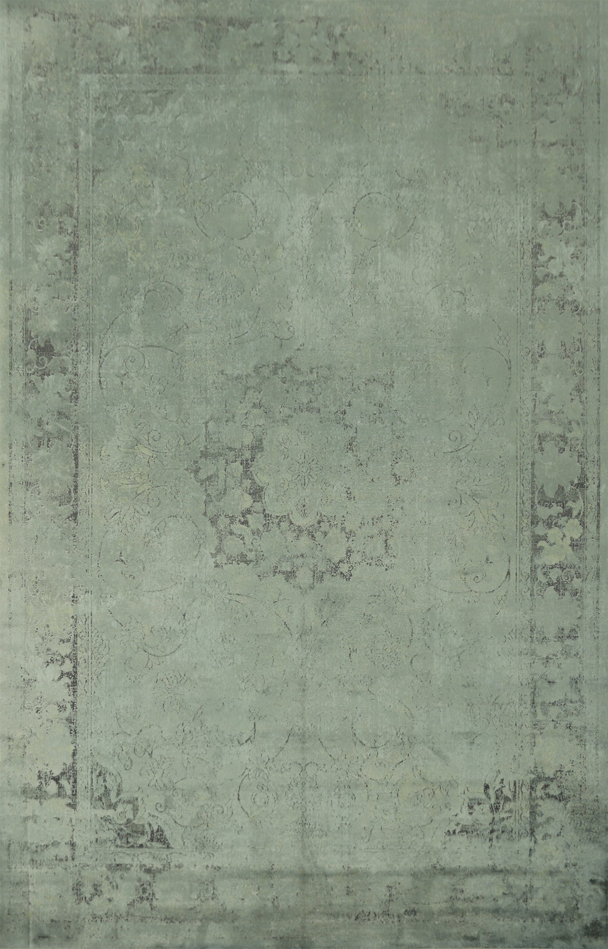 Subtle Ornamental Pattern Chic Distressed Look Green Rug 5x7