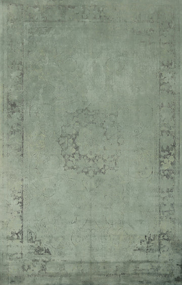 Subtle Ornamental Pattern Chic Distressed Look Green Rug 5x7