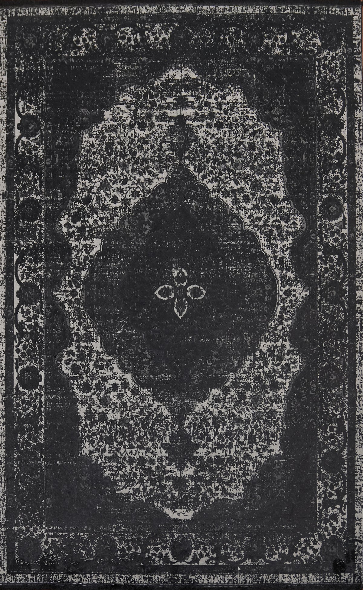 Rustic Elegance Black Vintage Medallion Design Rug 5x7