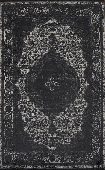 Rustic Elegance Black Vintage Medallion Design Rug 5x7