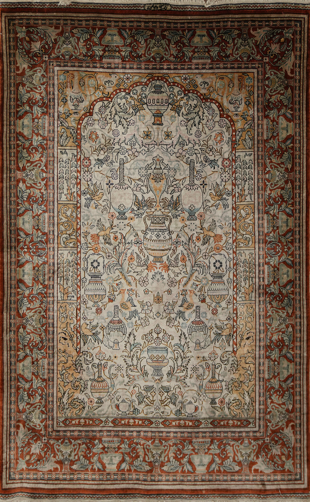 Antique 100% Silk Hereke Vegetable Dye Rug 2x3