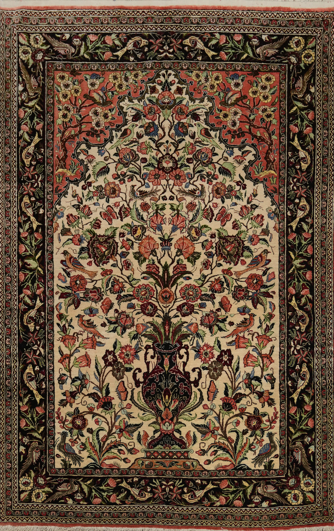 Animals Pictorial Silk Qum Vegetable Dye Persian Rug 4x5