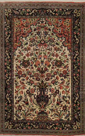 Animals Pictorial Silk Qum Vegetable Dye Persian Rug 4x5