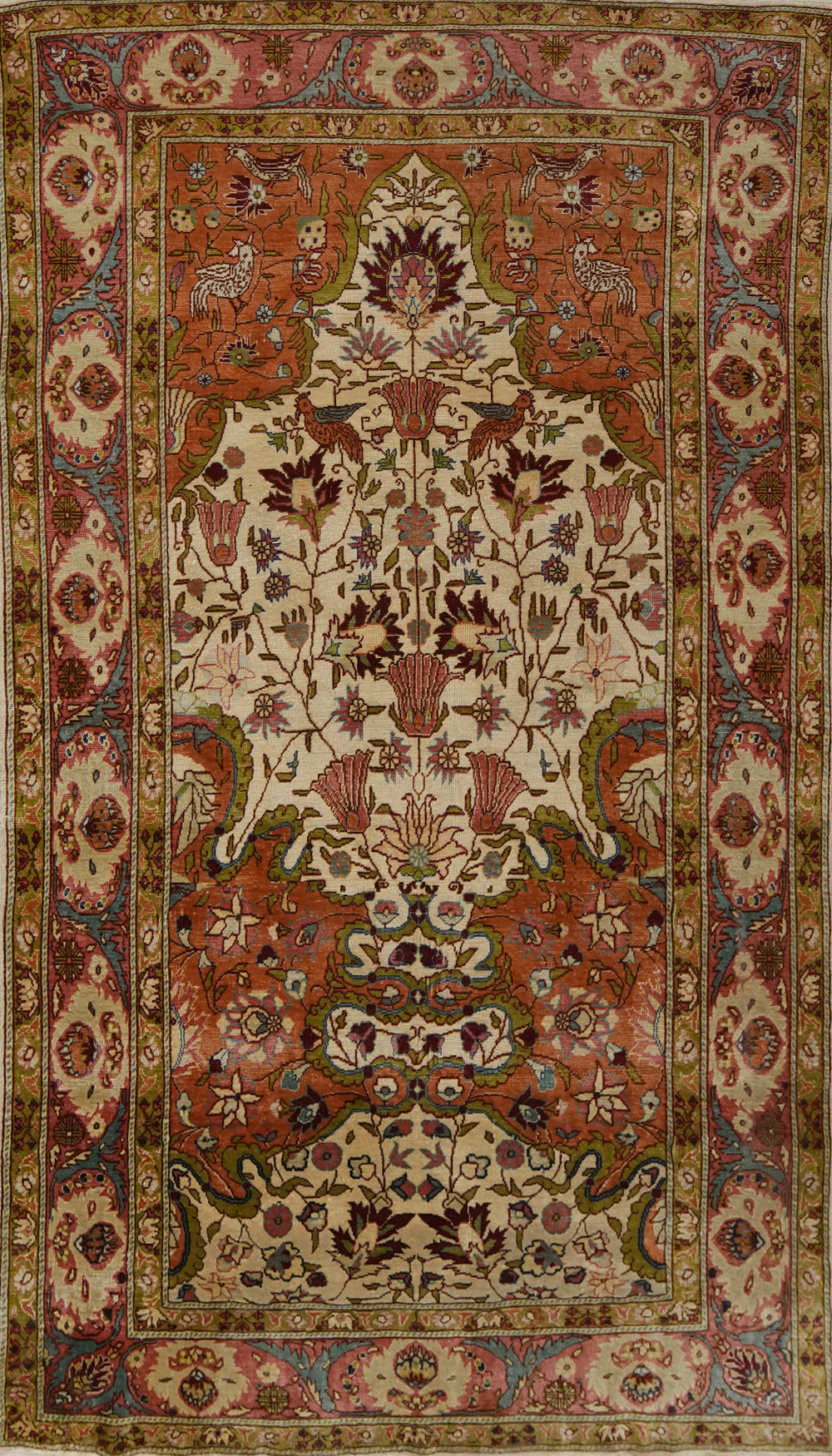 Animals Pictorial Silk Hereke Vegetable Dye Rug 3x5