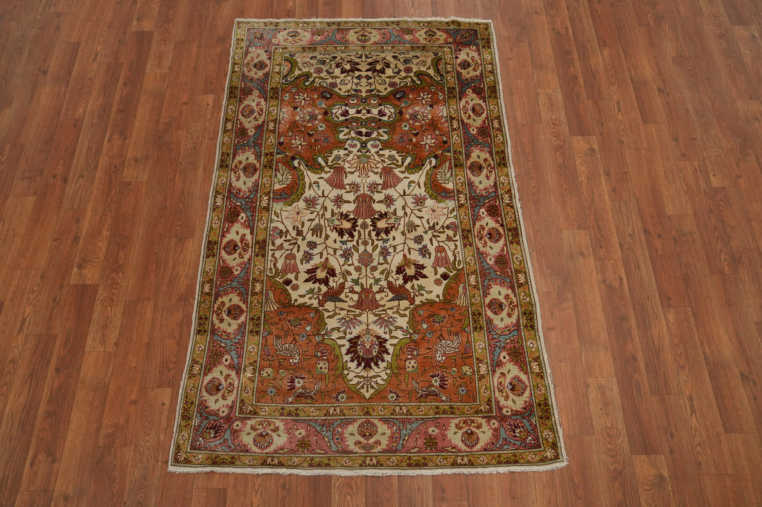 Animals Pictorial Silk Hereke Vegetable Dye Rug 3x5