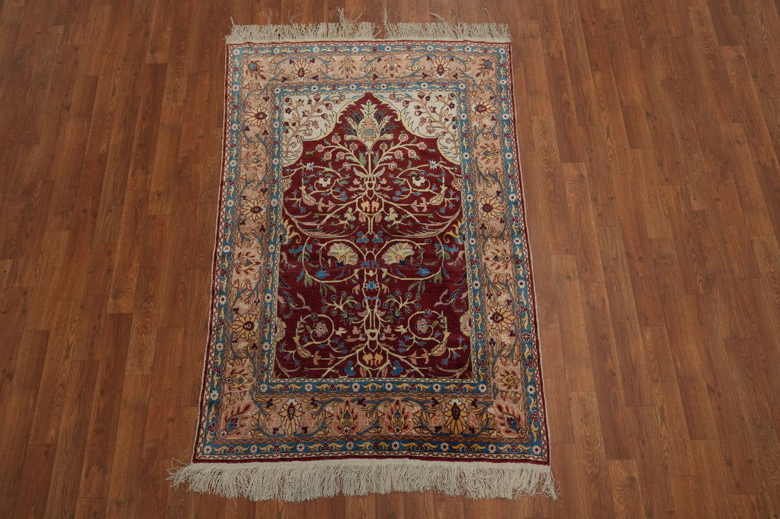 100% Silk Vegetable Dye Vintage Hereke Turkish Rug 3x5