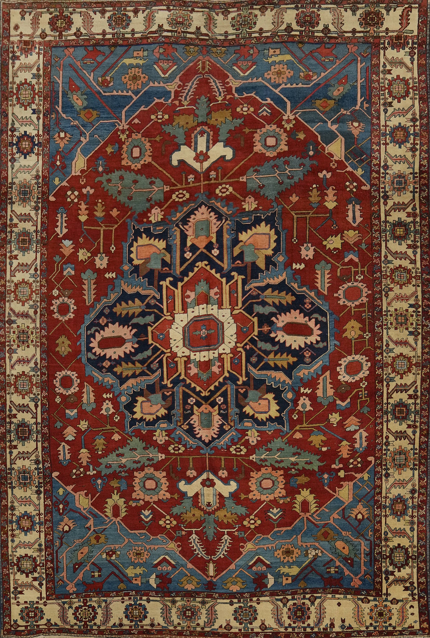 Pre-1900 Vegetable Dye Heriz Serapi Persian Large Rug 11x14