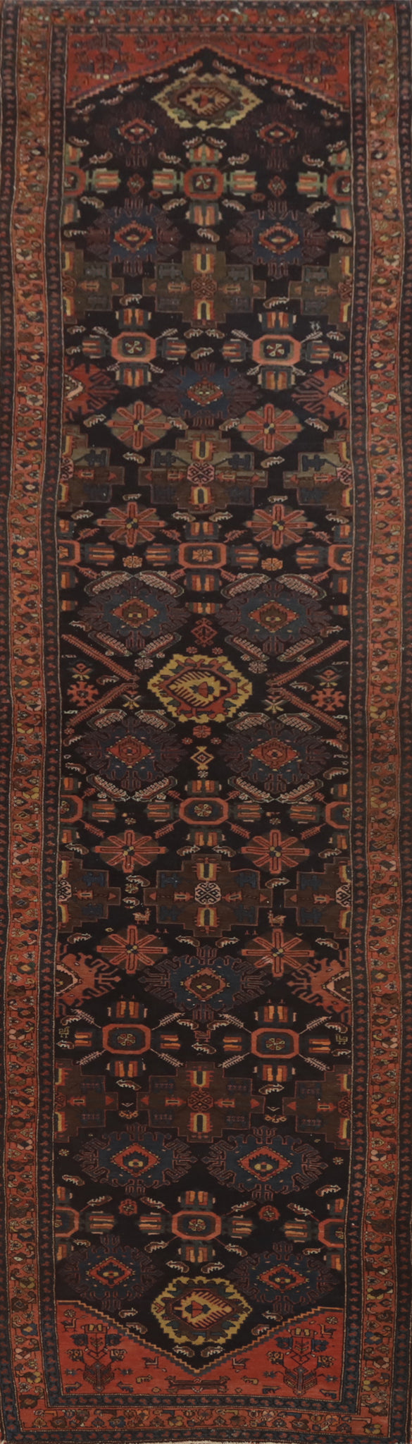 Pre-1900 Vegetable Dye Malayer Persian Runner Rug 4x17