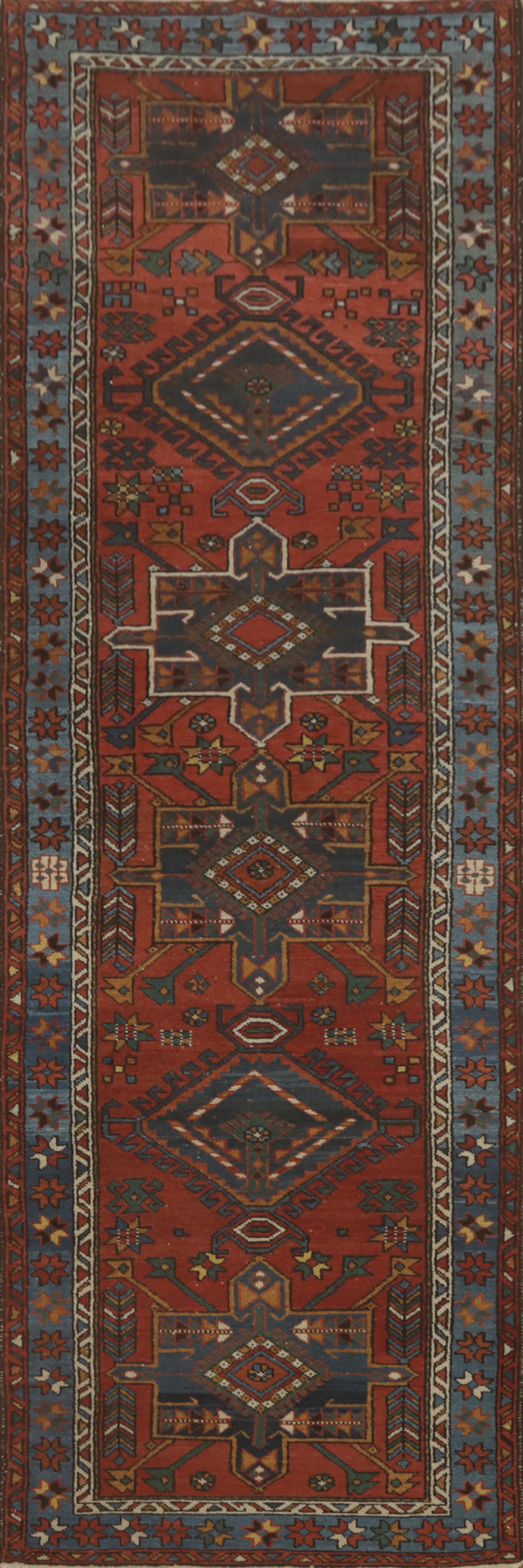 Antique Vegetable Dye Heriz Serapi Persian Runner Rug 3x11