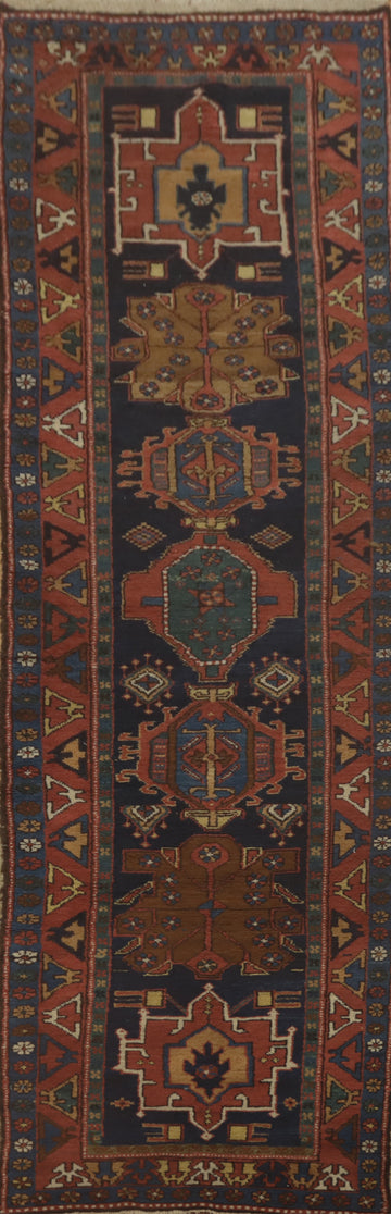 Pre-1900 Vegetable Dye Heriz Serapi Persian Runner Rug 3x11