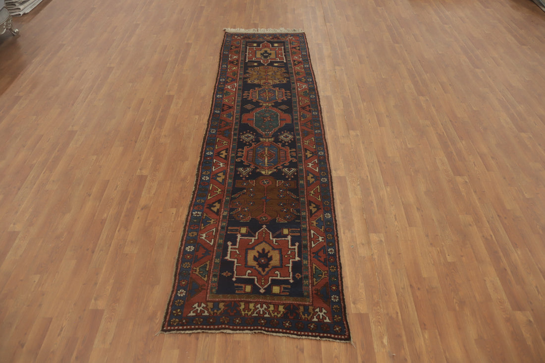 Pre-1900 Vegetable Dye Heriz Serapi Persian Runner Rug 3x11