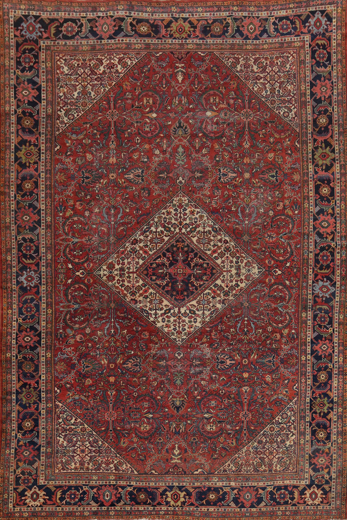 Pre-1900 Vegetable Dye Sultanabad Persian Large Rug 10x14