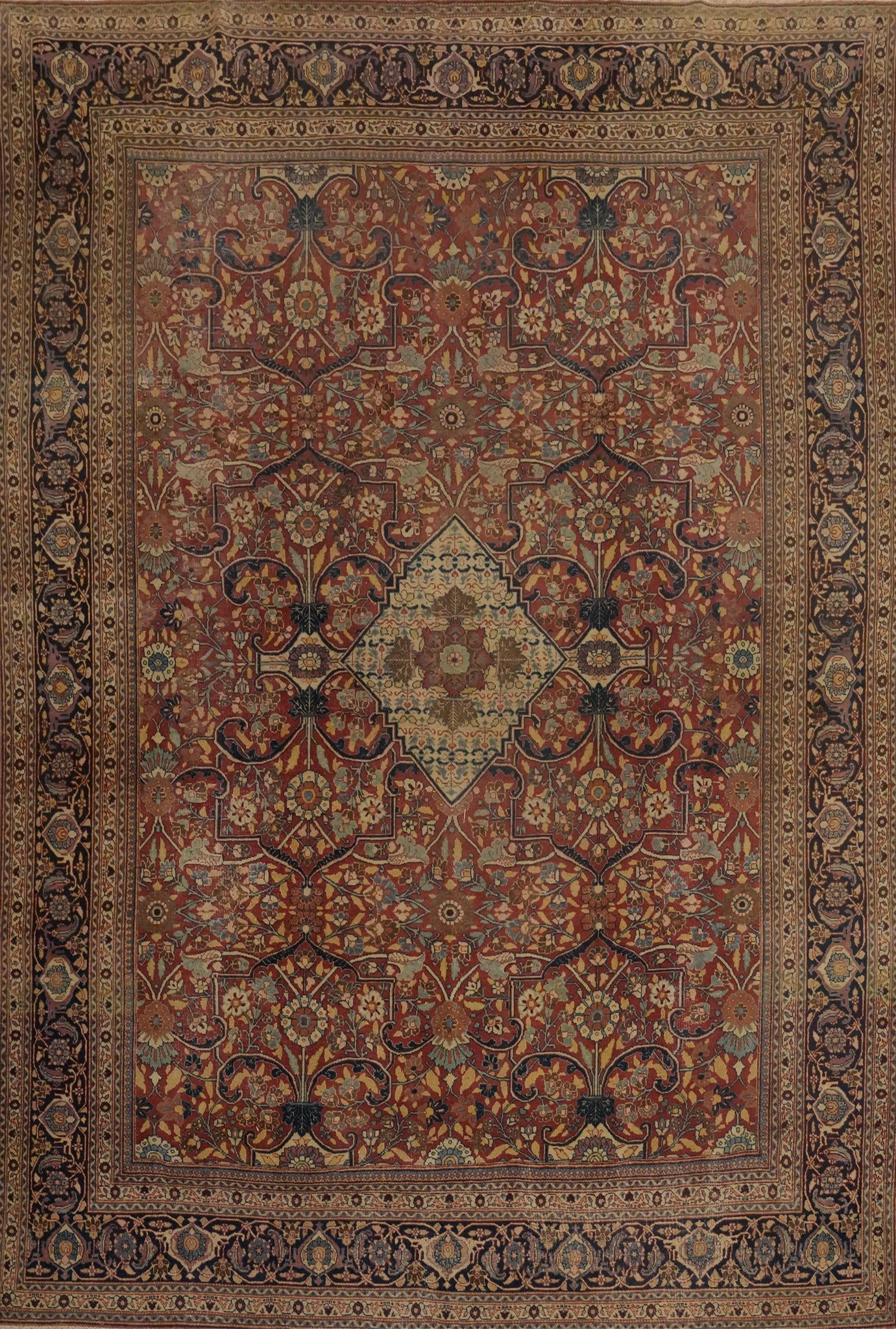 Antique Vegetable Dye Tabriz Persian Large Rug 11x15