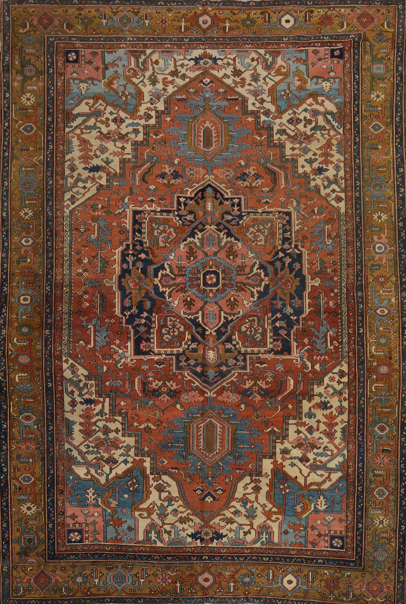 Pre-1900 Vegetable Dye Heriz Serapi Persian Large Rug 10x14