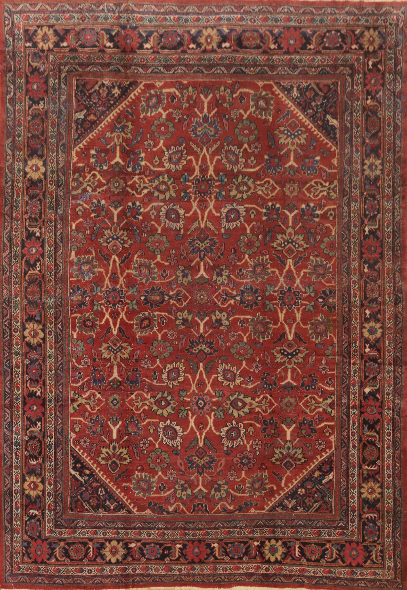 Pre-1900 Antique Vegetable Dye Mahal Persian Rug 10x12