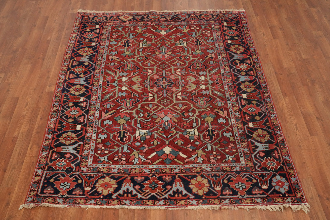 Pre-1900 Antique Vegetable Dye Heriz Serapi Persian Rug 5x6