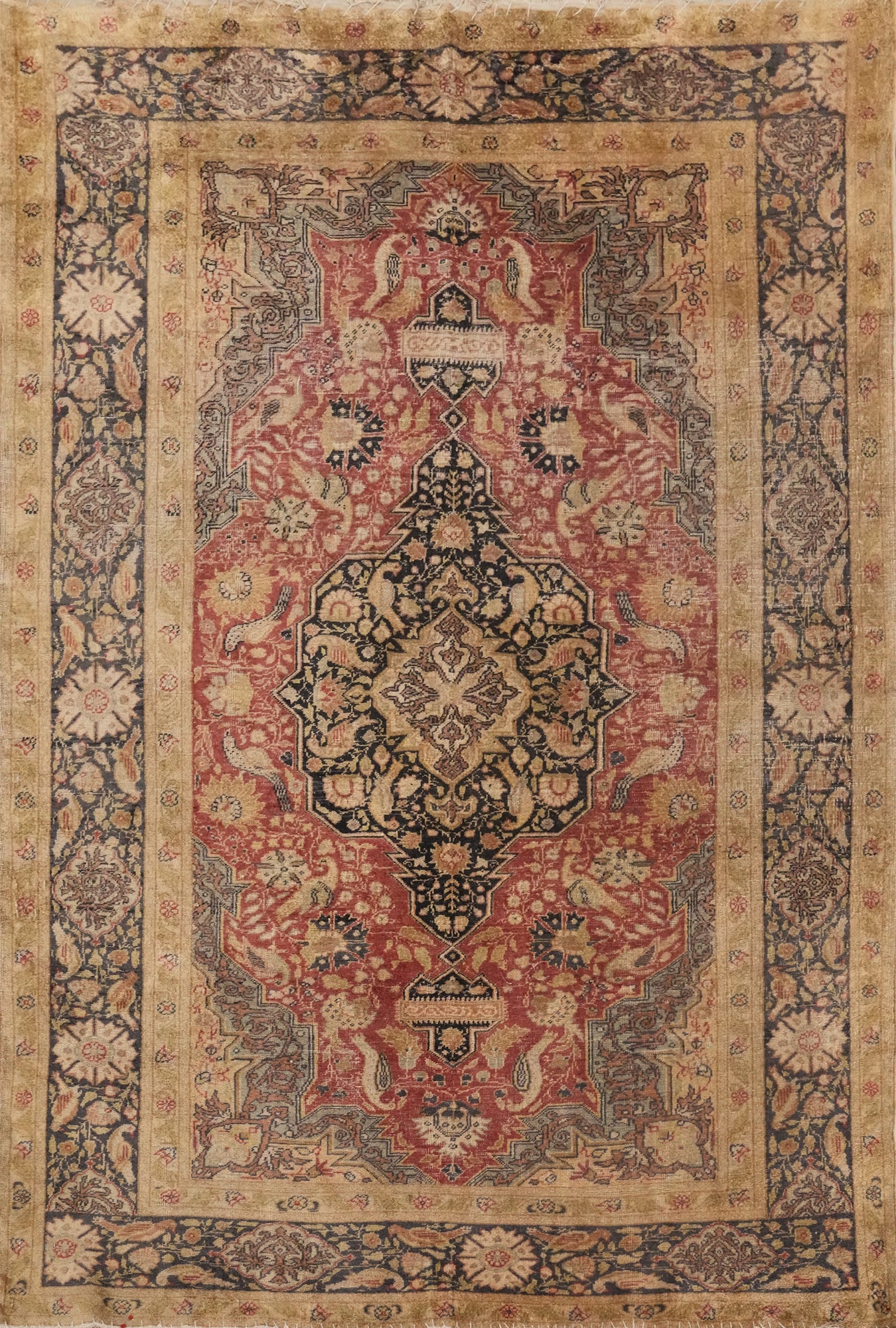 Pre-1900 Antique 100% Silk Hereke Vegetable Dye Rug 4x6