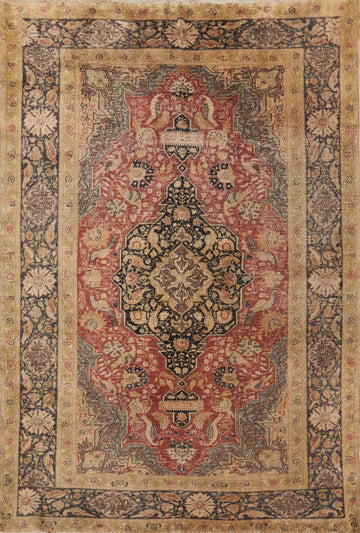 Pre-1900 Antique 100% Silk Hereke Vegetable Dye Rug 4x6