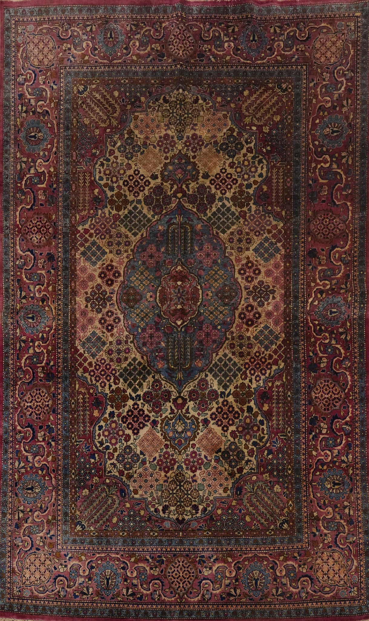 Pre-1900 Antique Vegetable Dye Silk Kashan Persian Rug 4x7