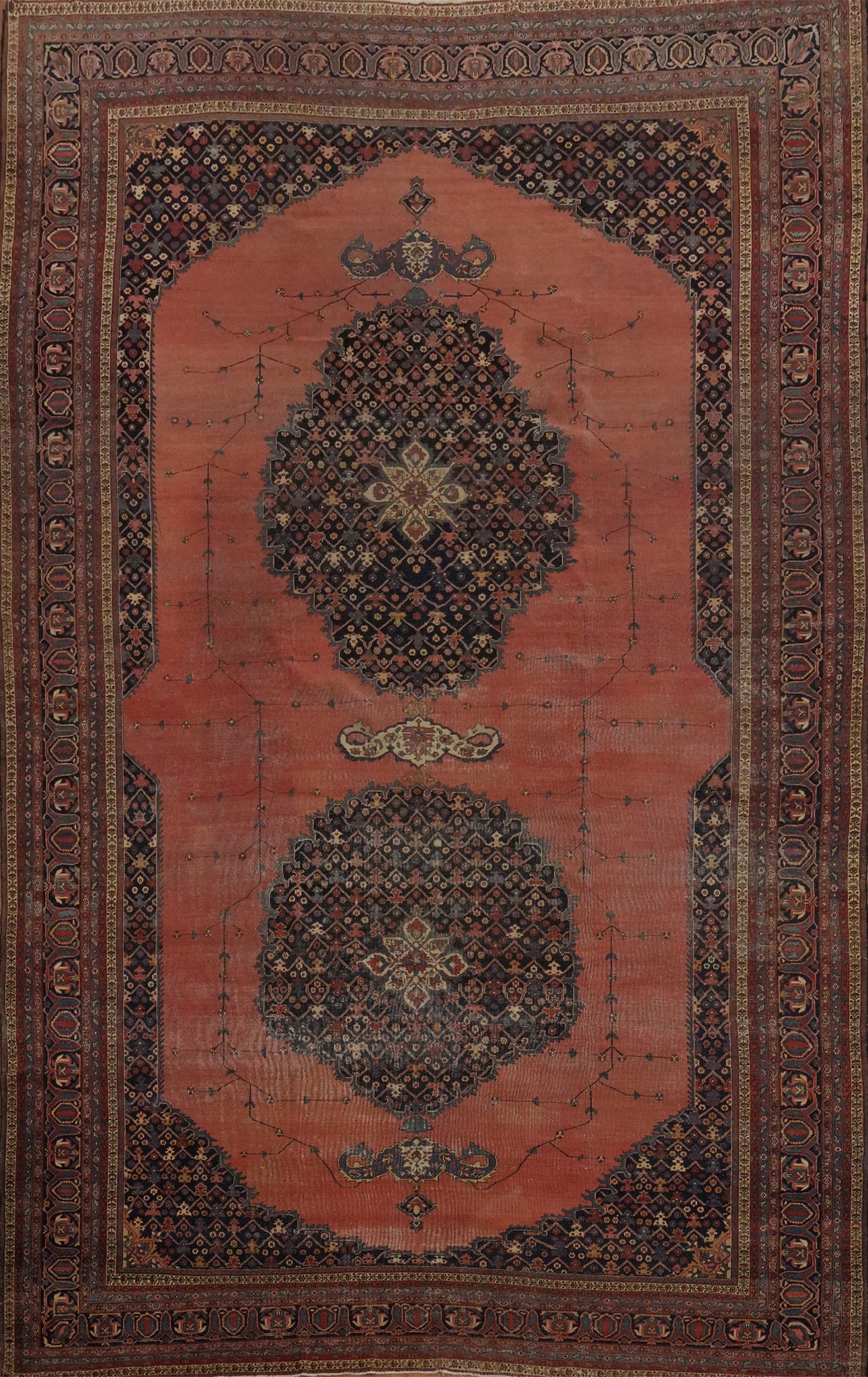 Pre-1900 Vegetable Dye Sarouk Farahan Persian Large Rug 10x16