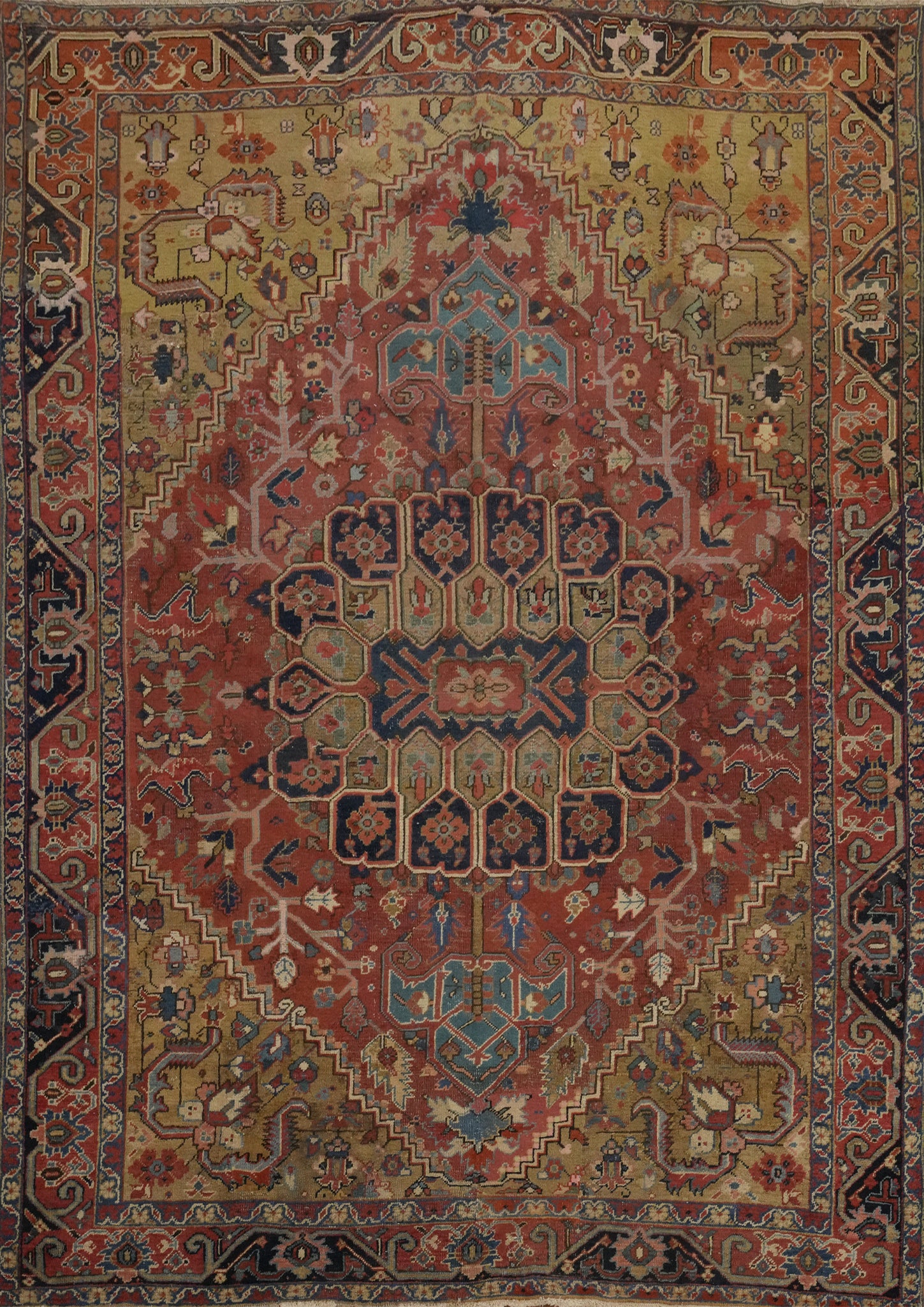 Pre-1900 Vegetable Dye Heriz Serapi Persian Area Rug 9x11