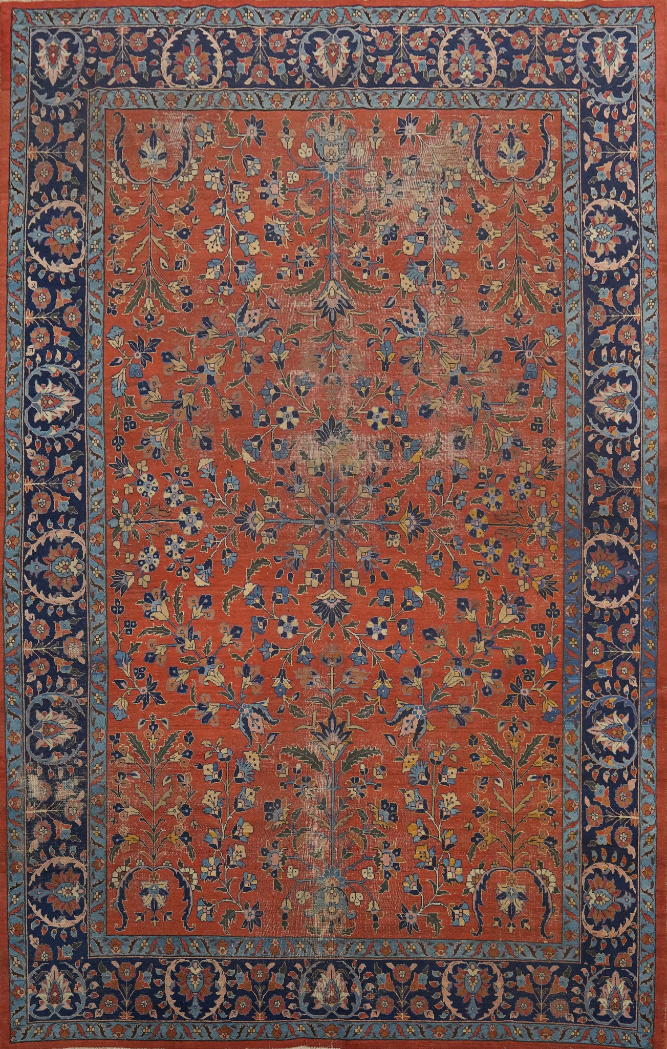 Pre-1900 Antique Sarouk Vegetable Dye Persian Rug 11x16